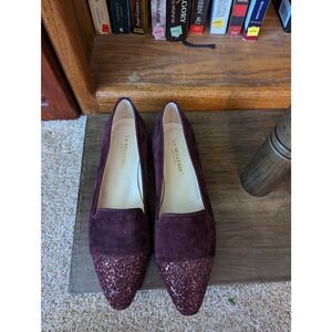 la sellerie burgundy sparkle toe and heel suede flats nwt sz 37